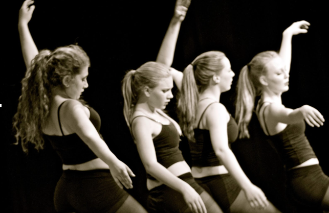 Hannah Chosid, Louisa Judge, Naomi Cutler, and Sofie Sylvester perform a dance in the show.