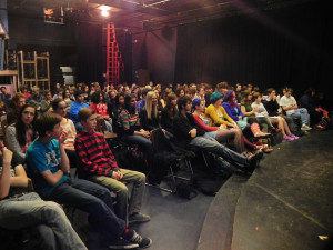 Students at CHS gather in the Craft Theater to listen to Shorts on the Ledge instead of regularly scheduled forum