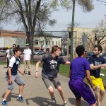 CHS student teacher, Casey, looks for his teammates while being pushed into the corner.