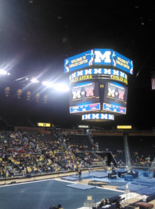 The U of M women's gymnastics meets are held at the newly renovated Crisler Center