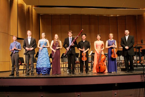 The concerto finalists (from left to right) Alex Maynard, Griffin Roy, Ellen Sauer, Marianne Cowherd, Trevor King, Michael Lee, Lydia Jang, Alexis Berry and Jonathan Glawe.
