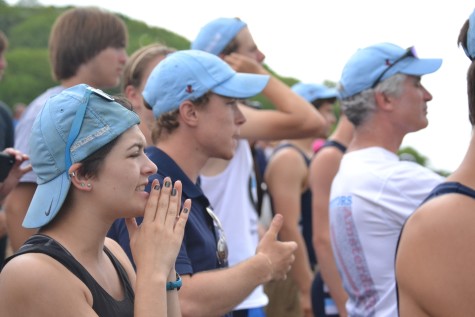 Olivia Chapman watches as Skyline finishes a close race.