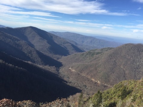 After making the hands-and-knees climb, hikers are rewarded with unparalleled, high altitude views of the Appalachian mountain range. The road to Gatlinburg, the town at the entrance of the national park, can be glimpsed in the distance. 