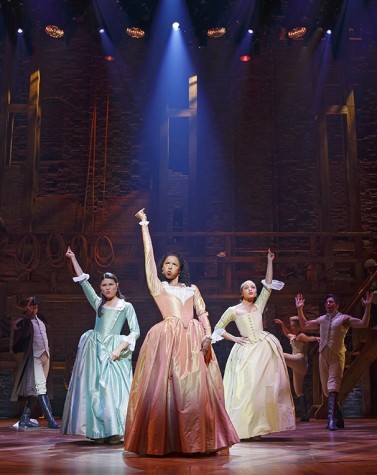 Eliza, Angelica and Peggy Schyuler during the song “The Schyuler Sisters”