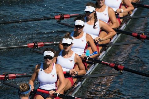 Junior Worlds eight line up, Kate Burns in fourth seat from front.